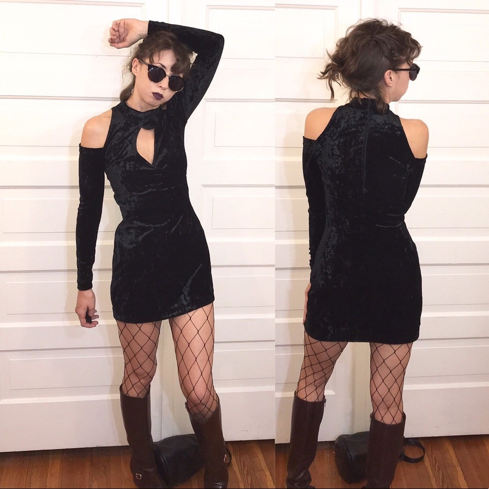 Vintage 90s Small Little Black Dress Long Sleeve